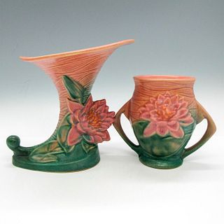 2pc Roseville Pottery Vases, Water Lily