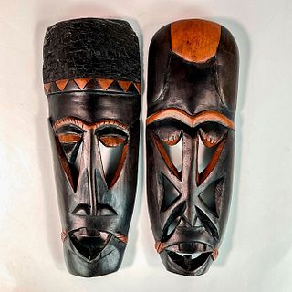 Pair of African Hand Carved Wooden Tribal Wall Masks