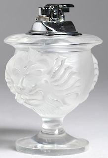 Lalique Frosted Crystal Lion's Head Table Lighter