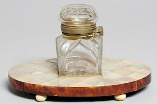 Victorian Glass Inkwell on Mother-of-Pearl Stand