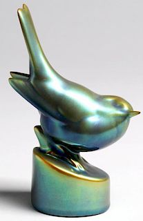 Zsolnay Luster Green Copper Glaze Porcelain Bird