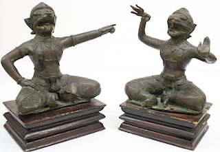 Pair Southeast Asian Demon Figures on Wood Bases