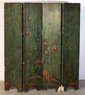 Small Antique Chinoiserie-Painted Folding Screen