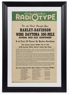 1940 HARLEY-DAVIDSON DAYTONA 200-MILE CHAMPIONSHIP POSTER / BROADSIDE