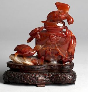 Chinese Hardstone Carving of Birds & Urn