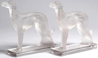 Pair of Art Deco Frosted Crystal Borzoi Bookends