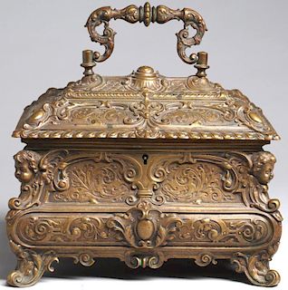 Antique Continental Rococo-Style Bronze Jewel Box