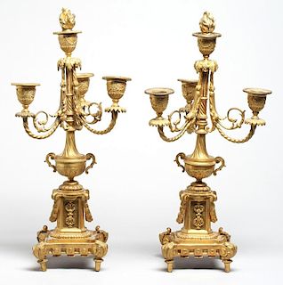 Pair French Neoclassical Gilt Bronze Candelabra