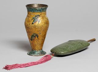Aesthetic Movement Painted Vase & Shagreen Case