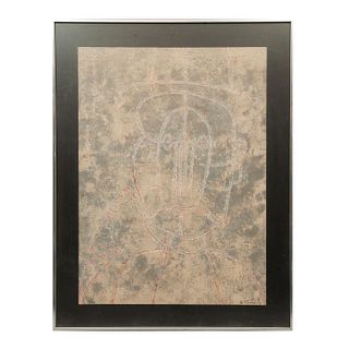 RUFINO TAMAYO, Cabeza en fondo gris, 1979, Firmado, Grabado al aguafuerte 5 / 99, 76 x 56 cm medidas totales