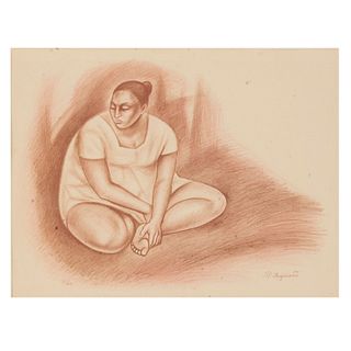RAÚL ANGUIANO (Guadalajara, Jalisco, 1915 - Ciudad de México, 2006), Mujer alfarera sentada, Firmada Litografía 71 / 100, 48 x 63 cm...