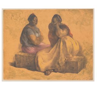FRANCISCO ZÚÑIGA , Dos juchitecas sentadas, Firmada y fechada 74, Litografía p. de artista XVI, 52.5 x 68 cm medidas totales