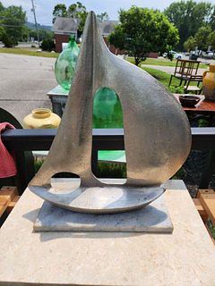 Well-Designed Mid-Century Abstract Aluminum Sculpture of Sailboat on Marble Base