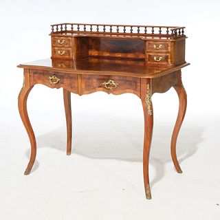 Antique French Louis XV Style Burl & Mahogany Parquetry Ladies Desk