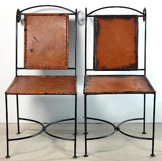 Pair Of Leather & Wrought-Iron Chairs