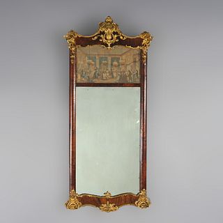 Antique Classical Gilt & Rosewood Trumeau Wall Mirror with Ballroom Scene, c1890