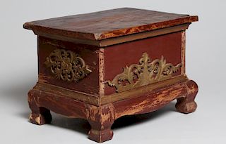 Antique Red- & Gilt-Painted Footstool