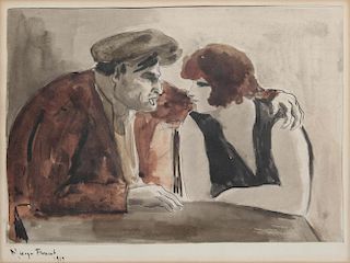 Portrait of a 1920s French Couple-Ink On Paper