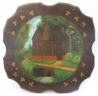 Folk Art Painted Wood Tabletop