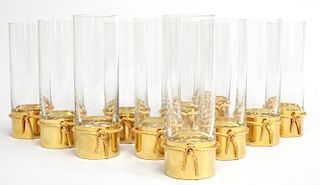 11 Gucci Highball Glasses w. Gold-Tone Metal Bases