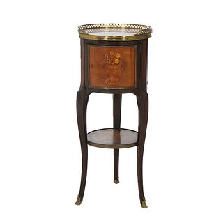 Antique French Mahogany, Marble Side Stand with Satinwood Marquetry, circa 1920