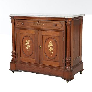 Antique Victorian Carved Walnut Marble Top Commode circa 1890