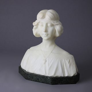 Antique Alabaster Sculpture Bust of a Woman on Black Marble Plinth, circa 1890