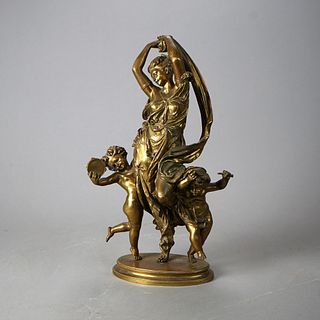 Antique Classical Bronze Figure Dancing with Cherubs, Signed A. Carrier, 19th C