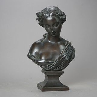 Antique Classical Bronze Bust Portrait Sculpture of a Woman 19th C
