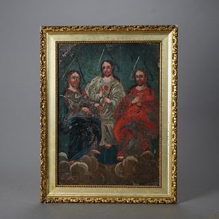 Antique Religious Russian Icon, Oil on Board, 19th C