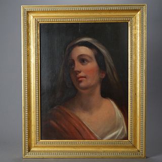 Antique Portrait Painting of Madonna or Mary Magdalene 19th C