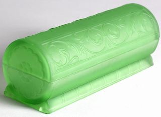 Vintage Dermex Green Satin Glass Tissue Vanity Box