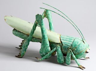 Cut & Painted Steel Folk Art Grasshopper Sculpture