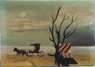 Landscape with Horse & Buggy -Oil on Canvas