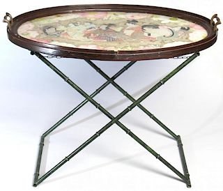 Vintage Jered Holmes Decoupage Tray On Stand