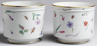 Pair of Hand-Painted French Floral Cache Pots