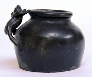 Tiny Bronze Pot with Frog Handle