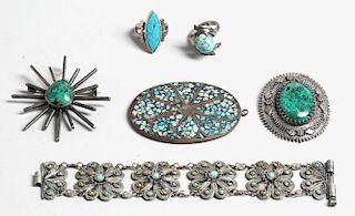 7 Turquoise Costume Jewelry Pieces With Silver