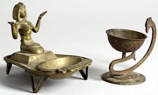 2 Middle Eastern Brass Sculptural Ash Trays