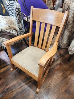 Vintage Classic Mission-Style Wood Rocking Chair w/ Very Comfortable Seat Cushion