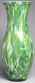 Large Art Glass Green & White Swirl Vase