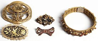 5 Costume Jewelry Pieces Including Garnet Brooch