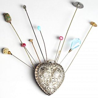 Silver-Plate Repousse Heart-Shaped Hairpin Holder