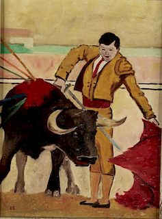 Portrait of a Matador with Bull- Oil on Canvas