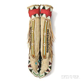 Ute Beaded Hide Woman's High-top Moccasins