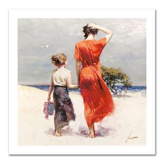 Pino (1939-2010), "Afternoon Stroll" Hand Signed Limited Edition on Canvas with Certificate of Authenticity.