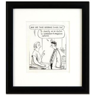 Bizarro! "Doctor's Headband Thing" is a Framed Original Pen & Ink Drawing by Dan Piraro, Hand Signed by the Artist with COA.