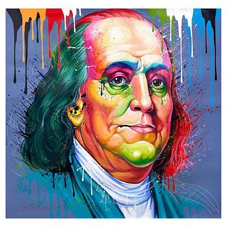 Alexander Ishchenko, "Ben Franklin" Original Acrylic Painting on Canvas, Hand Signed with Letter Authenticity.