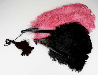 Two 19Th C. Victorian Ostrich Feather And Tortoise Shell