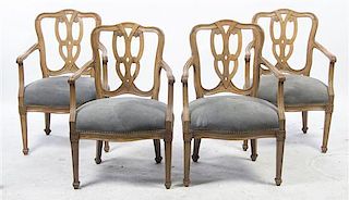 A Set of Four Italian Fruitwood Fauteuils, Height 35 1/2 inches.